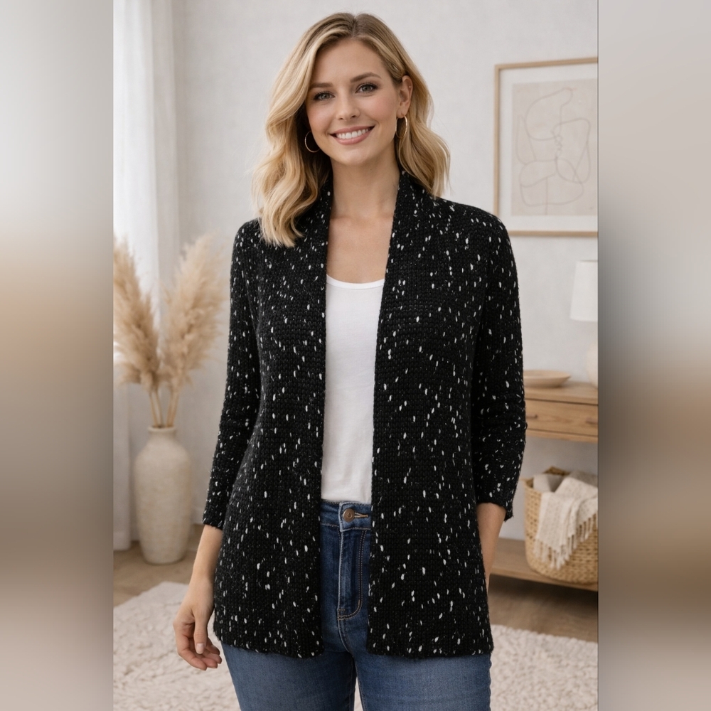 Kensie Black and White Asymmetric Chanki Sweter Cardigan